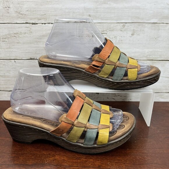 Born Women's Slip On Short Heel Sandals Leather Size 8 Brown Multi Color - Picture 2 of 11